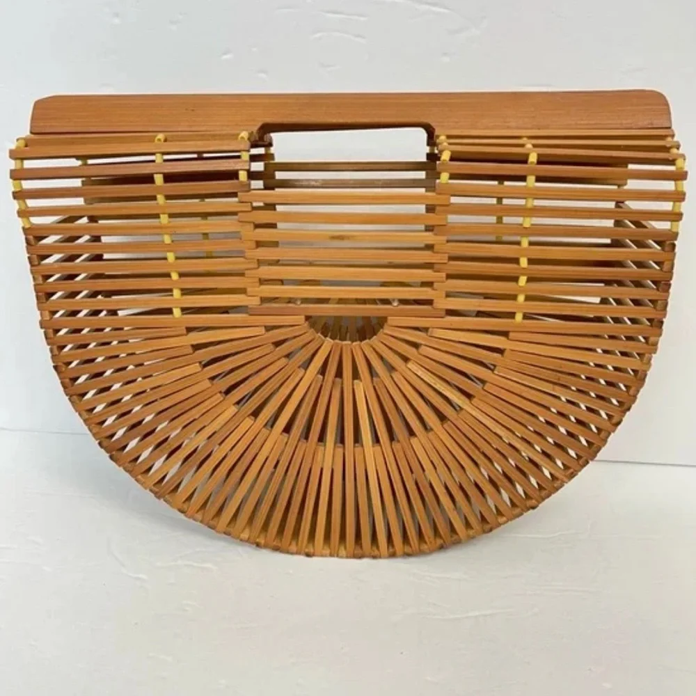NWOT Bamboo Basket Handbag Natural Tan Woven Purse Summer Tote